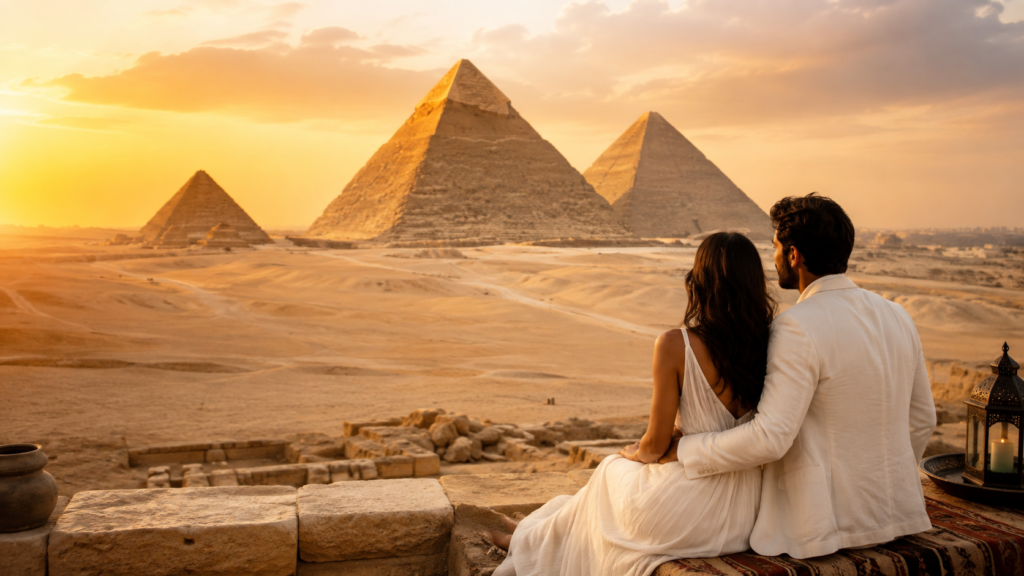 Giza Pyramids during a Cairo and Nile Cruise Honeymoon