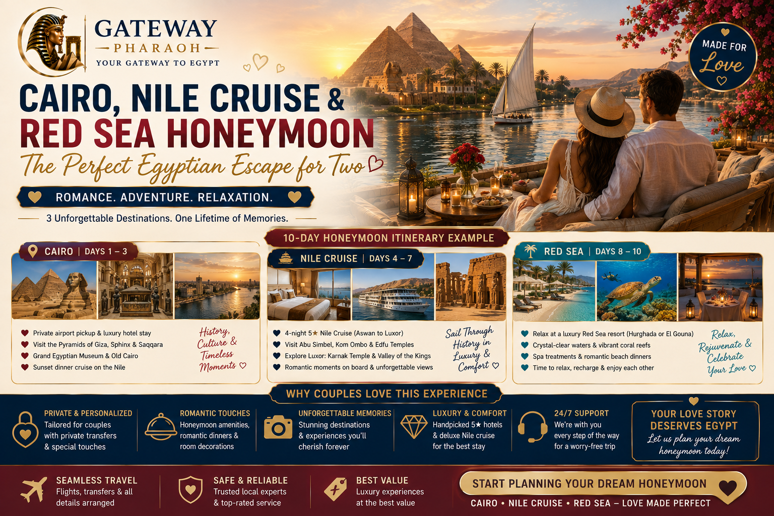 Cairo Nile cruise Red Sea honeymoon